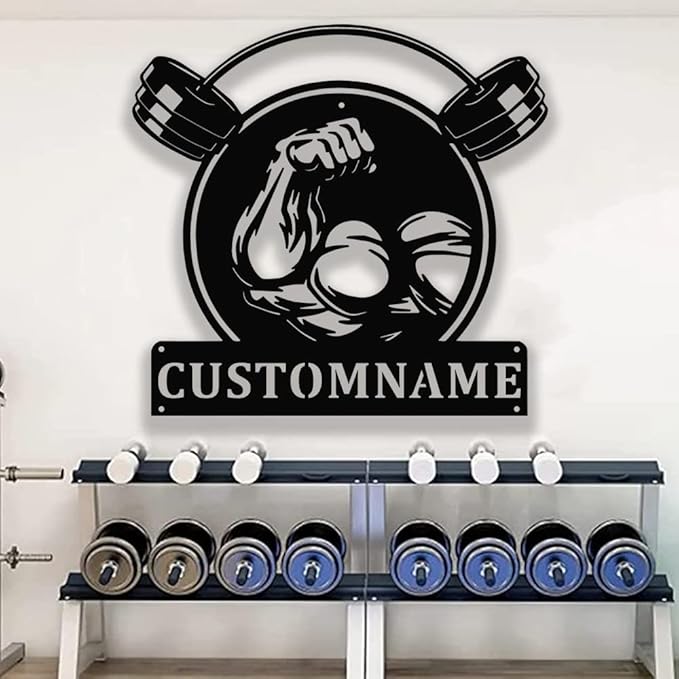 Personalized Gym Sign Custom Metal Wall Art for Workout Room, Home Fitness Center, Motivational Garage Decor, Powerlifting Gifts for Women, Men, Dad, Papa, Grandpa, Mother, Sister, Girls, Family-StrideForce Fitness