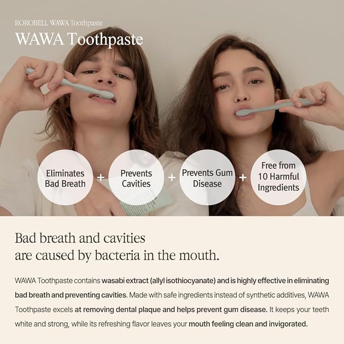 ROROBELL Wawa Toothpaste Made for My Boyfriend's Bad Breath, Sensitive Teeth, Improvement of Gum Problems/Peppermint Flavor/Made with Wasabi I 3.53 fl.oz (Pack of 1)