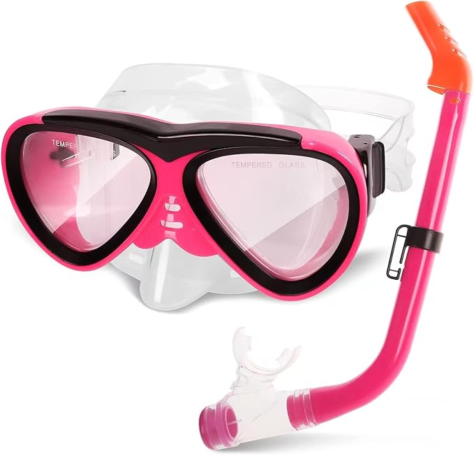 GreenLF Kids Snorkel Set, Anti-Fog Snorkeling Mask with Nose Covers for Youth Junior Child, Boys & Girls Age 5-12, Semi-Dry Diving Scuba Swimming Goggles Gear Packages-StrideForce Fitness