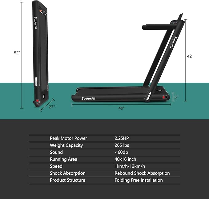 GYMAX Walking Pad, 2.25HP Dual Display Foldable Treadmill for Home with Remote/Smart App Control, Portable Compact Treadmill for Office Under Desk, Folding Running Machine for Small Spaces-StrideForce Fitness