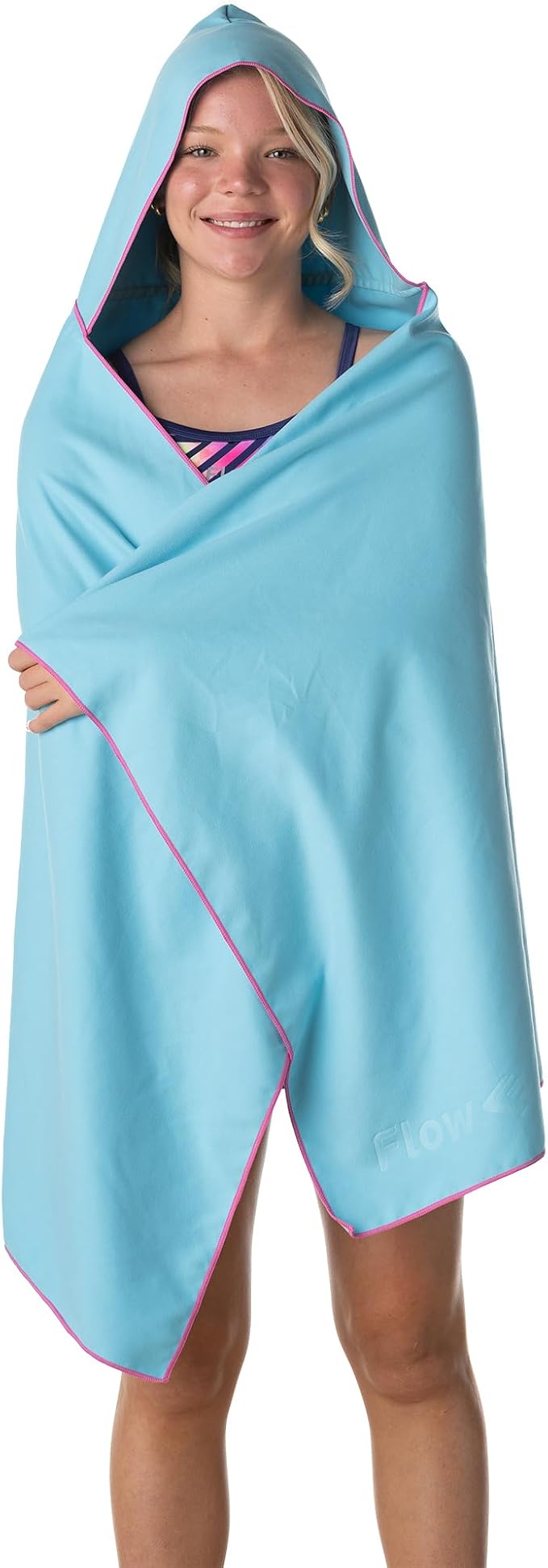 Flow Hydro Sport Towel - Microfiber Quick Dry Swimming Towels for Swim, Pool, Triathlon, and Other Water Sports in Medium, Large, Extra Large, and Hooded Sizes (Aqua, Large w/Hood)-StrideForce Fitness