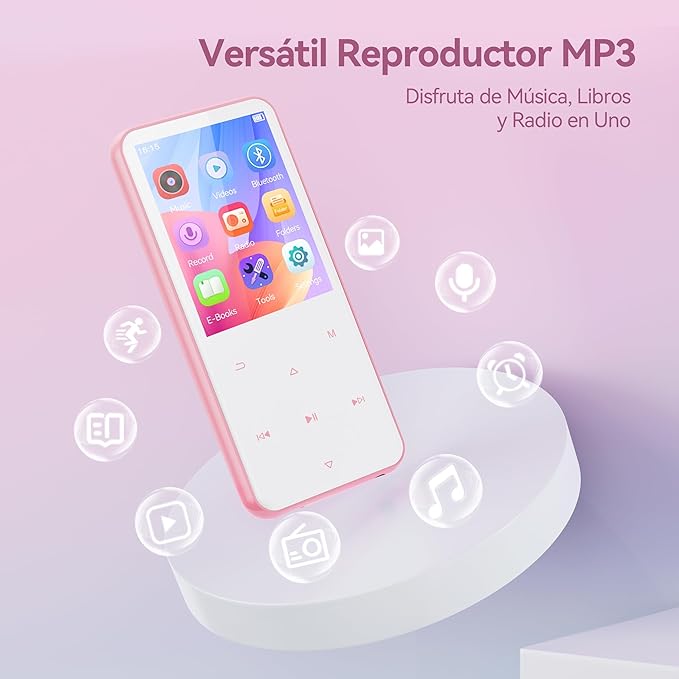 AGPTEK 64GB MP3 Player with Bluetooth, M3 2.4 inch Music Player with Speaker and FM Radio, Touch Buttons, Supports Up to 128GB, Pink-StrideForce Fitness