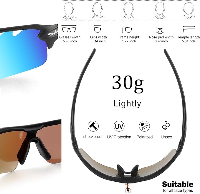 BangLong Polarized Sports Sunglasses Cycling Sun Glasses for Men Women with 5 Interchangeable Lenes for Running Baseball Golf-StrideForce Fitness