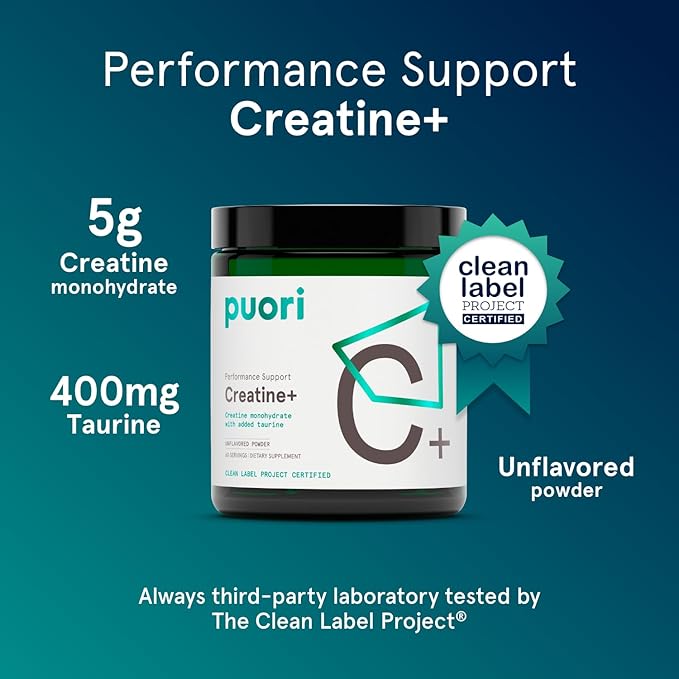Puori Creatine Monohydrate Powder with Taurine - Unflavored Creatine Powder, Pre-Workout Supplement for Men & Women - Muscle Builder, Enhanced Workout Performance & Strength Building - 60 Servings-StrideForce Fitness