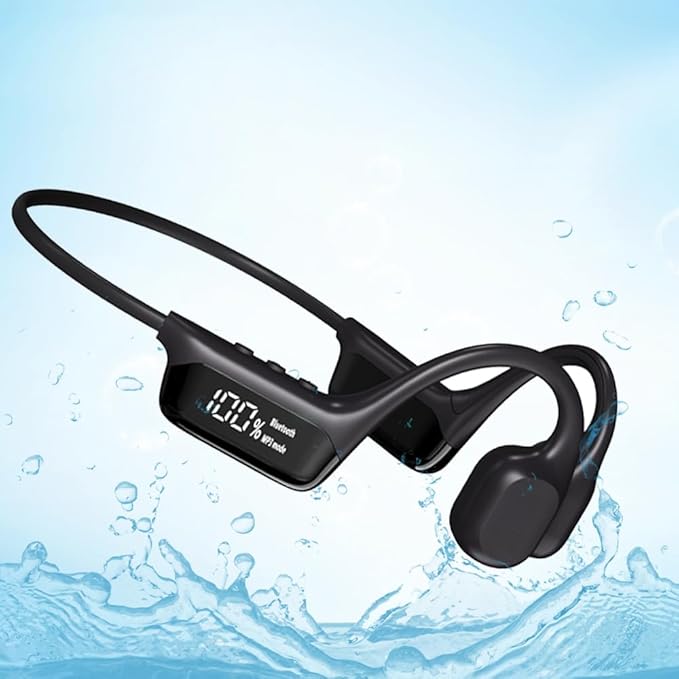 HAO Swimming Headphones True Bone Conduction Open Ear Headset MP3 Player Built-in 32G Memory IP68 Underwater Waterproof Stereo Bluetooth Earphone for Driving Bicycling Running Skiing-StrideForce Fitness
