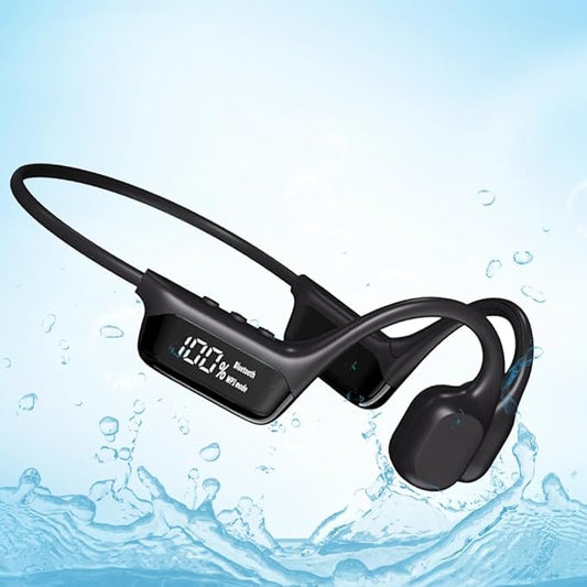 HAO Swimming Headphones True Bone Conduction Open Ear Headset MP3 Player Built-in 32G Memory IP68 Underwater Waterproof Stereo Bluetooth Earphone for Driving Bicycling Running Skiing-StrideForce Fitness