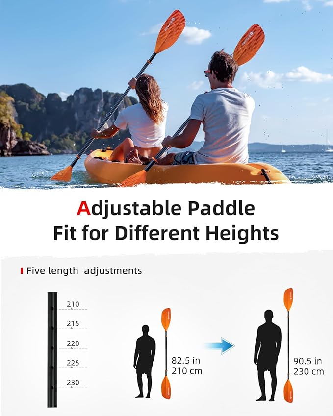 Abahub Adjustable Kayak Paddle 210-230 cm/ 230-250 cm Floating Kayaking Oars Boating Oars Canoeing Oars Black-StrideForce Fitness