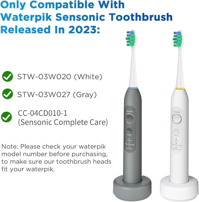 Replacement Brush Heads for Waterpik Sensonic Complete Care Toothbrush, with Covers, Compact, White, 5 Count