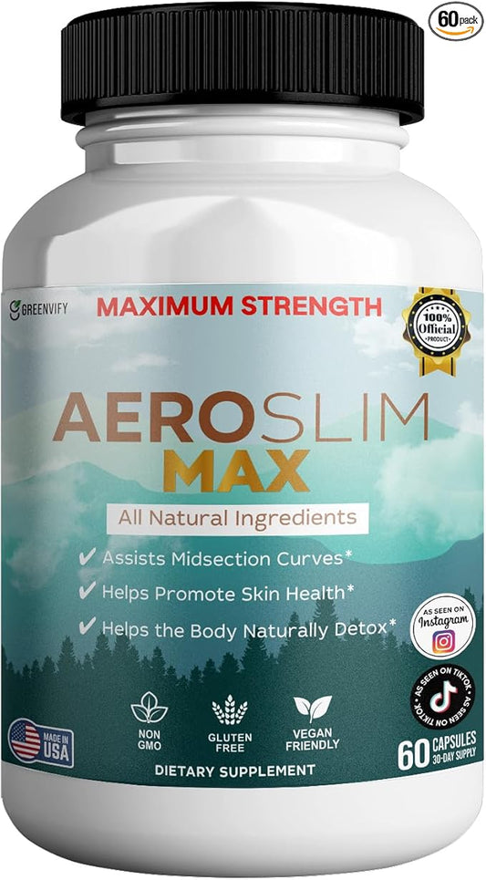 Aeroslim Max Natural Dietary Supplement, 60 Capsules, Maximum Strength, Vegan, Gluten Free, Non-GMO, Made in USA (1)-StrideForce Fitness