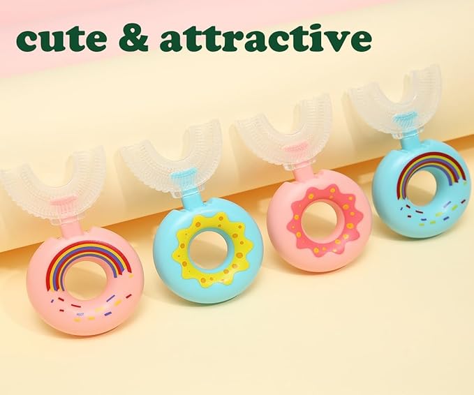 Toddler Toothbrush U Shaped,Lovely Colorful Food Grade Kids Toothbrush for 2-8 Years Old (4 Pack)