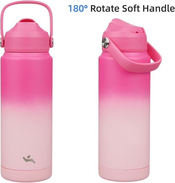 Insulated Water Bottle with Straw Lid,24 oz Stainless Steel Vacuum Metal Bottle with Silicone Handle,Cherry Blossom-StrideForce Fitness