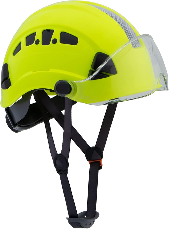 LOHASPRO Hard Hats Construction Safety Helmet with Visor ANSI Z89.1 Approved OSHA Hardhat, Vented Men Work Hard Hat with Chin Strap Tree Climbing Arborist Helmet (P3 Lime+Clear Visor)-StrideForce Fitness