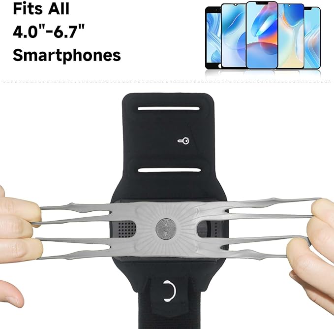 Wristband Phone Holder for Running, 360°Rotation & Detachable Sports Armband with Key Holder for iPhone 16/15/14/13/12/Pro/Pro Max/XS/XR/X/8/7/6/Plus, Fits 4.5-7 Inch Smartphones (Grey)-StrideForce Fitness