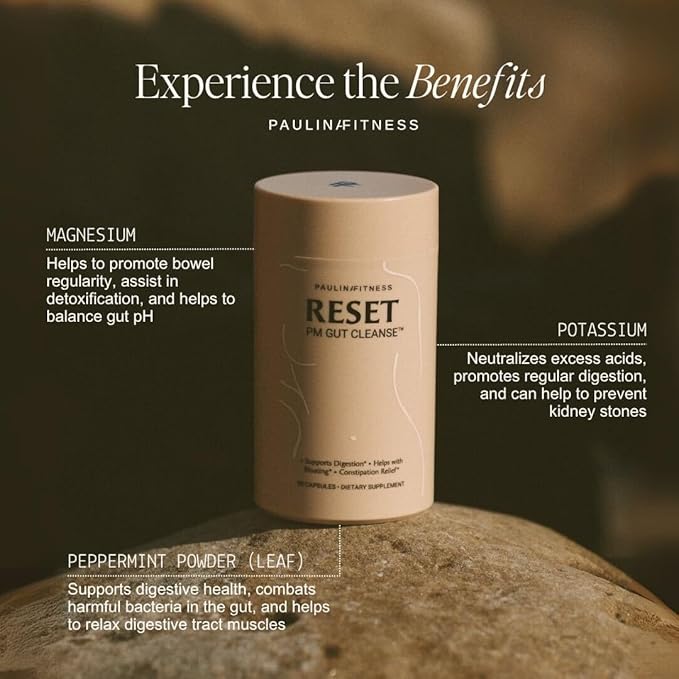 Paulina FITNESS Reset Overnight Digestive Aid, Bloating Relief, & Gut Health Supplement | Natural Detox & Digestive Cleanse to Support Weight Management and Relieve Constipation | 90 Capsules-StrideForce Fitness