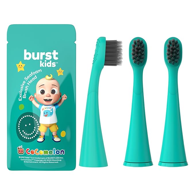 BURST Genuine Replacement Heads for Kids Electric Toothbrush (Seafoam Teal/3 Pack) | Perfect Fit | Ultra Soft Bristles | 9 Months of Supply