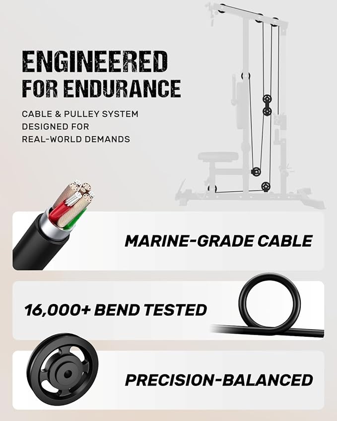 LS01 LAT Pulldown Machine, LAT Row Cable Machine with AB Crunch, LAT Tower with Cable Row Attachments, 3 in 1 Pulley Stations for Home Gym-StrideForce Fitness