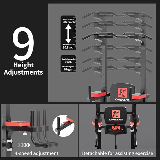 K KiNGKANG Power Tower Dip Station, Multi-Function Assistive Trainer Pull Up for Home Gym Muscle Building and Beginner Exercises,Load 450LBS-StrideForce Fitness