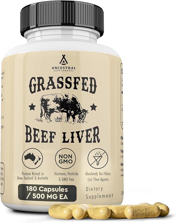 Ancestral Supplements Grass Fed Beef Liver 180 Capsules, Supports Energy Production, Detoxification, Digestion, Immunity and Full Body Wellness, Non-GMO, Freeze Dried Liver Health Supplement-StrideForce Fitness