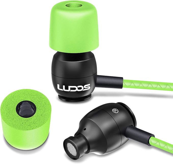 LUDOS Clamor Wired Earbuds in-Ear Headphones, 5 Years Warranty, Earphones with Microphone, Noise Isolating Ear Buds, Memory Foam for iPhone, Samsung, School Students, Kids, Women, Small Ears - Green-StrideForce Fitness
