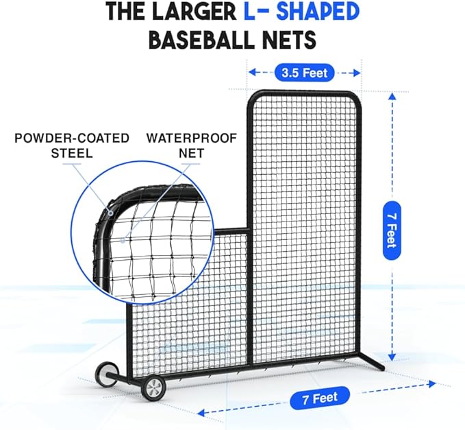 Yes4All Portable L-Screen Baseball 7x7ft with 2 Baseballs, Rubber Wheels - L Screen Baseball for Batting Cage, Protective Pitching Screen Net Double Layers, Carry Bag Included-StrideForce Fitness