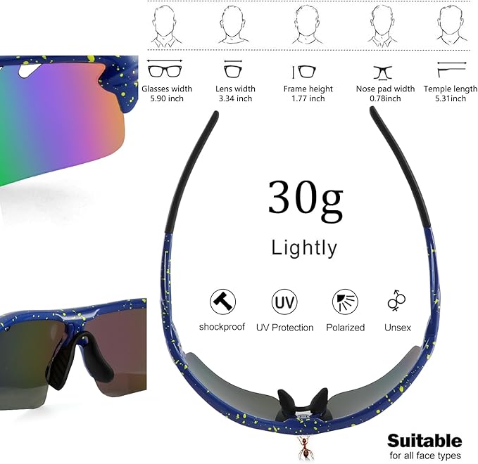 BangLong Polarized Sports Sunglasses Cycling Sun Glasses for Men Women with 5 Interchangeable Lenes for Running Baseball Golf-StrideForce Fitness