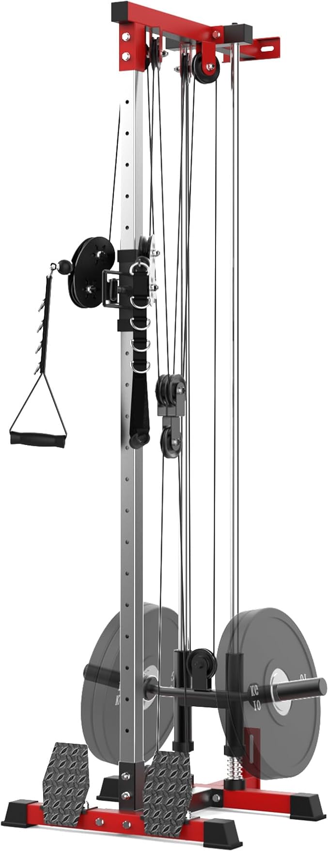 LAT Pulldown Machine, Multi-Functional Cable Machine with High and Low Pulley Station, Row Cable Machine Home Gym with Leg Support, Tricep Workout Equipment-StrideForce Fitness