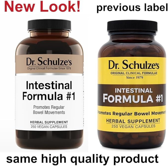 Dr. Schulze's Intestinal Formula #1 | All Natural Bowel Cleanse | Promotes Regular Bowel Movements | Improves Detoxification | Strong Herbal Formula | Family Size | 250 ct Vegan - Packaging May Vary-StrideForce Fitness