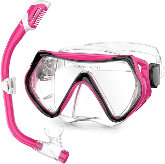 Snorkeling Gear, Dry Snorkel Set180° Panoramic Wide View,Anti-Fog Scuba Diving Mask, Professional Snorkeling Gear for Free Breathing, Swimming, Diving-StrideForce Fitness