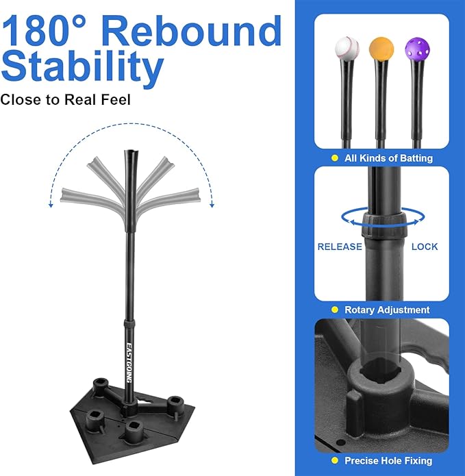 Eastgoing Heavy Duty Baseball and Softball Portable Travel Batting Tee.Adjustable 5-Position Baseball and Softball Batting Tee.Hitting Tee for Any Age Player Baseball-StrideForce Fitness