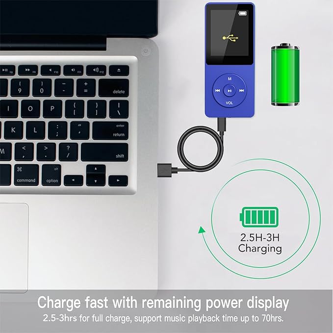 AGPTEK A02PL 64GB MP3 Player, 70 Hours Playback Lossless Sound Music Player, Supports up to 128GB(Deep Blue)-StrideForce Fitness