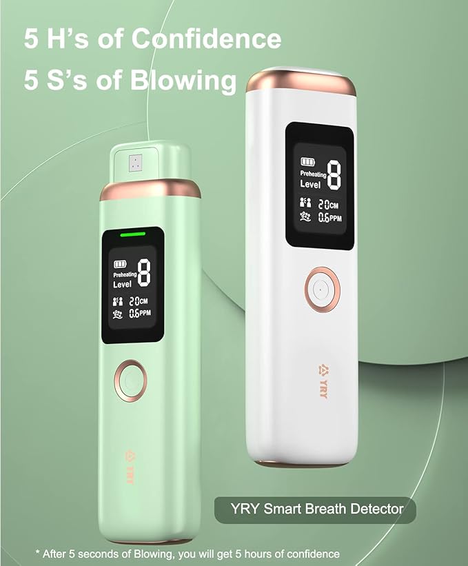 YRY Smart Breath Odor Detector, Portable Halimeter for Bad Breath, Precise MEMS Sensor, 32-bit CPU, Auto Calibration, 30-Day Rechargeable Battery