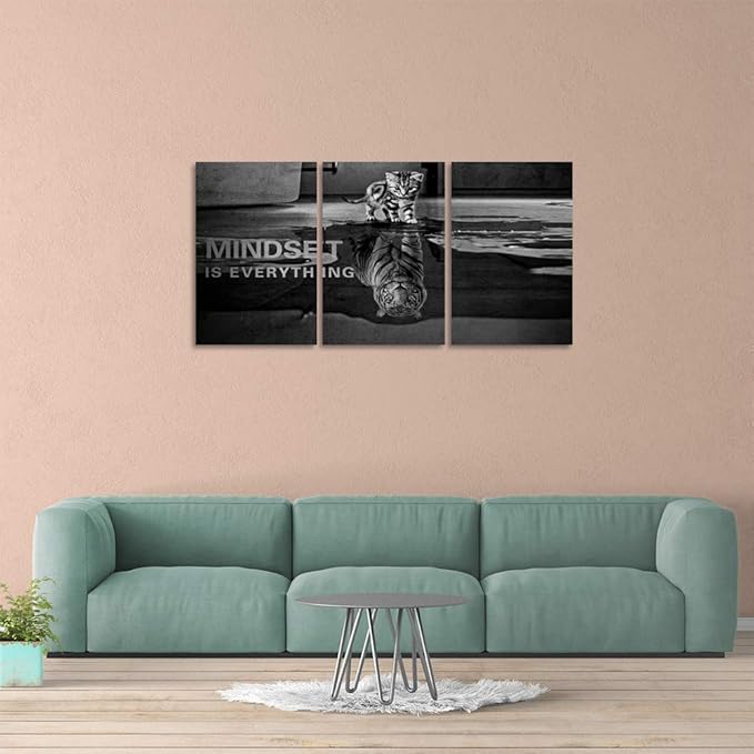 Yetaryy Inspirational Canvas Wall Art Large 3 Pieces Motivational Wall Art Picture Mindset is Everything Wooden Framed Artwork Entrepreneur Quotes Inspiration Wall Decor Painting Picture Wall Ar Hang,-StrideForce Fitness