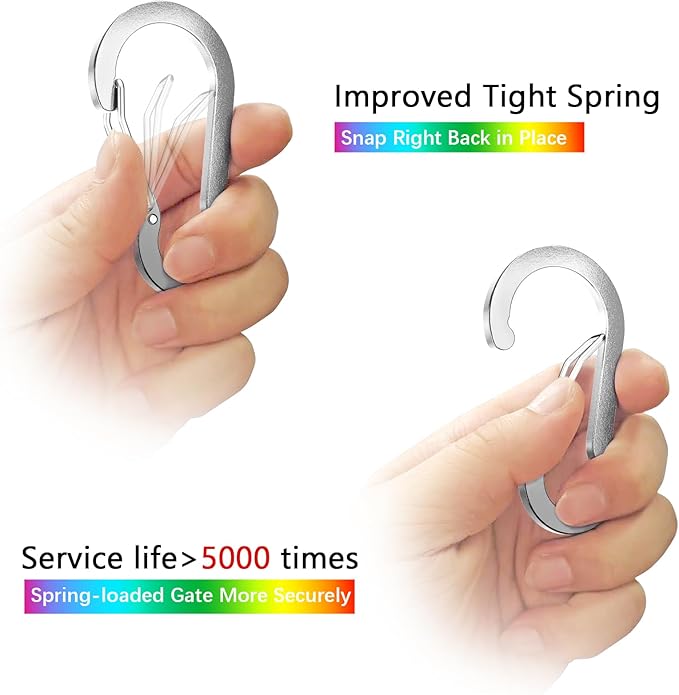 sprookber 3.2 Inch Aluminum Carabiner Clips D Ring, Caribeaner Spring Snap Hook with Keychain for Camping, Hiking, Gym & Outdoor Gear, Set of 10-StrideForce Fitness
