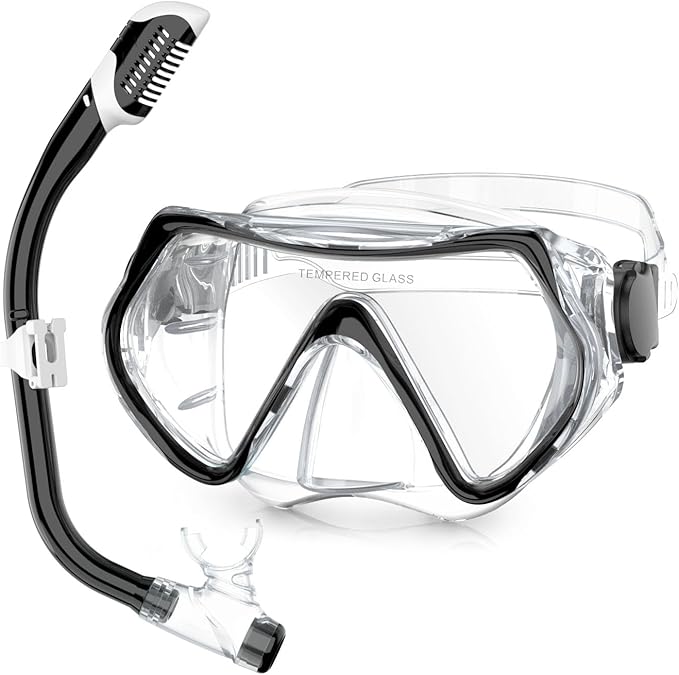 Snorkeling Gear, Dry Snorkel Set180° Panoramic Wide View,Anti-Fog Scuba Diving Mask, Professional Snorkeling Gear for Free Breathing, Swimming, Diving-StrideForce Fitness