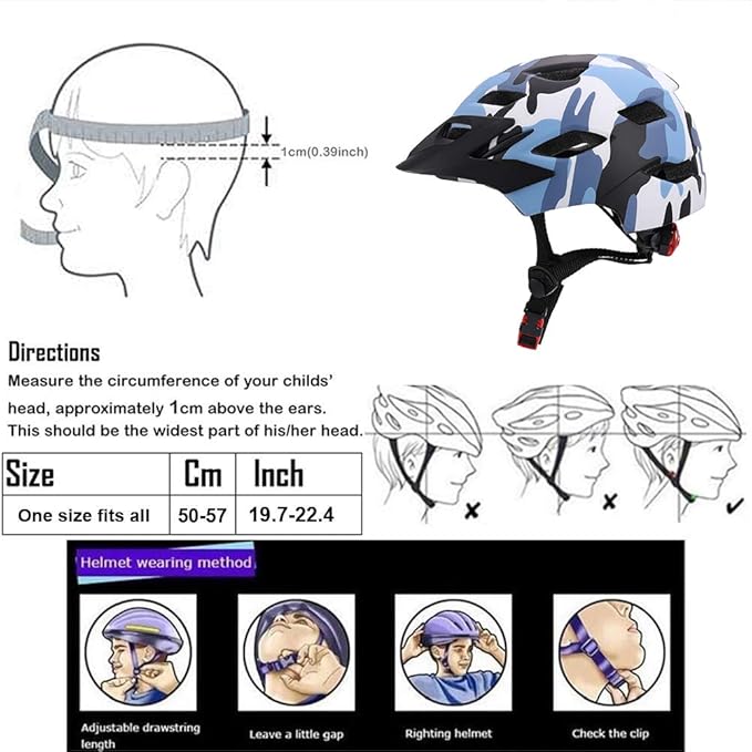 Kids Bike Helmet,Bavilk Kids Boys Girls Bike Helmets with LED Light Detachable Visor Children Youth Teen Multi-Sport for Skating Cycling Scooter Skateboard Adjustable & Lightweight 19.7"-22.4"-StrideForce Fitness