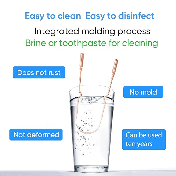 Copper Tongue Scraper (2 Pack), Tongue Cleaner for Reduce Bad Breath, Tongue Scrapers for Adults & Kids, 100% Copper Metal Tongue Scrubber Set for Oral Care & Easy to Use (round-bead)