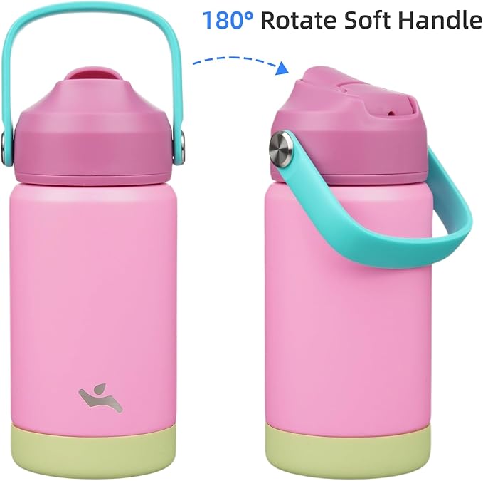 Insulated Water Bottle with Straw Lid,12 oz Stainless Steel Vacuum Metal Bottle with Silicone Handle,Rose Pink-StrideForce Fitness