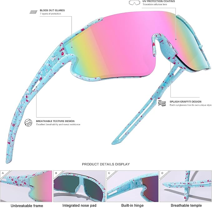 Kids Baseball Sunglasses for Boys Girls Youth Softball Cycling Sports Sunglasses UV400 Protection Age 5-12-StrideForce Fitness