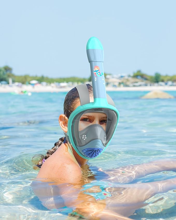 QingSong Kids Snorkel Mask Full Face, Snorkeling Set with Camera Mount, Foldable 180 Degree Panoramic View Snorkeling Gear Anti-Fog Anti-Leak-StrideForce Fitness