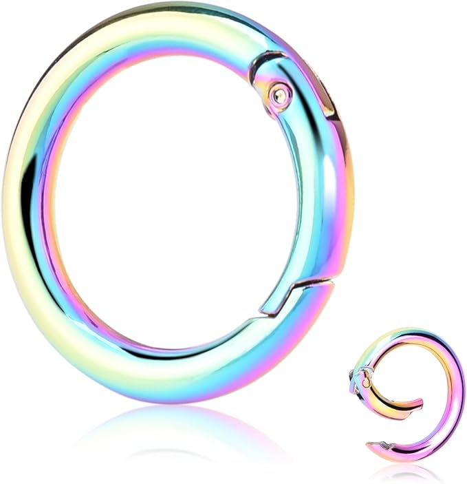 10Pack 1 Inch Metal Spring O Ring Clips Keychain, Round Carabiner Clips Keyrings Snap Hook Buckle, Purse Shoulder Bag Chain Ring Clip Replacement Paracord Keychain Lanyard Leather DIY Crafts (Rainbow)-StrideForce Fitness