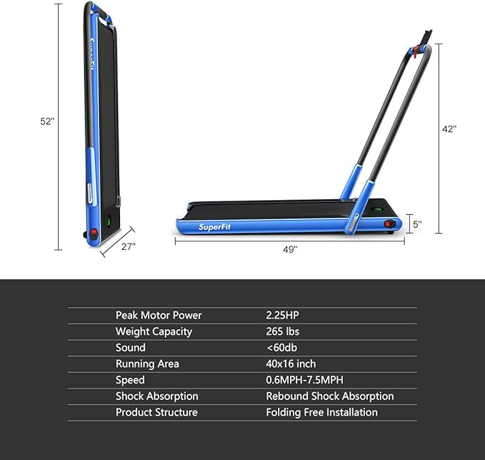 GYMAX Walking Pad, 2 in 1 Free Installation Under Desk Treadmill with Smart App, Remote Control & LED Display, 2.25HP Foldable Portable Compact Running Machine for Small Spaces Home Office-StrideForce Fitness
