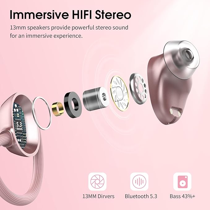 Wireless Earbuds, HiFi Stereo Sport Bluetooth 5.3 Headphones with Earhooks, 48H Deep Bass Headphones with LED Display, Noise Cancelling, IP7 Waterproof Earphones Built-in Mic for Running-StrideForce Fitness