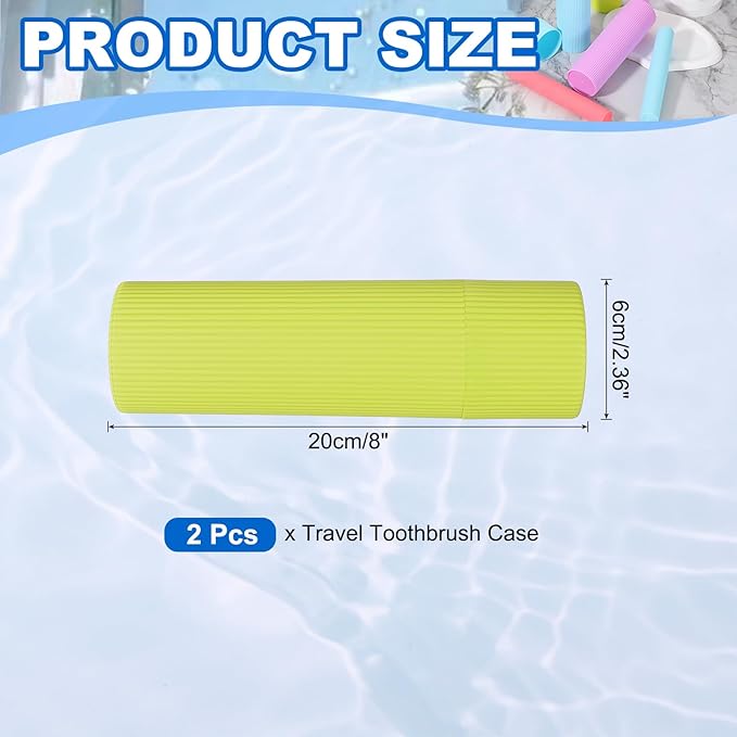 uxcell 2Pcs Travel Toothbrush Case, 7.9x2.4x2.4 Portable Travel Toothbrush Holder with Stripe, Plastic Toothpaste Container for Bathroom, Gym, Business Trip, Camping, Green