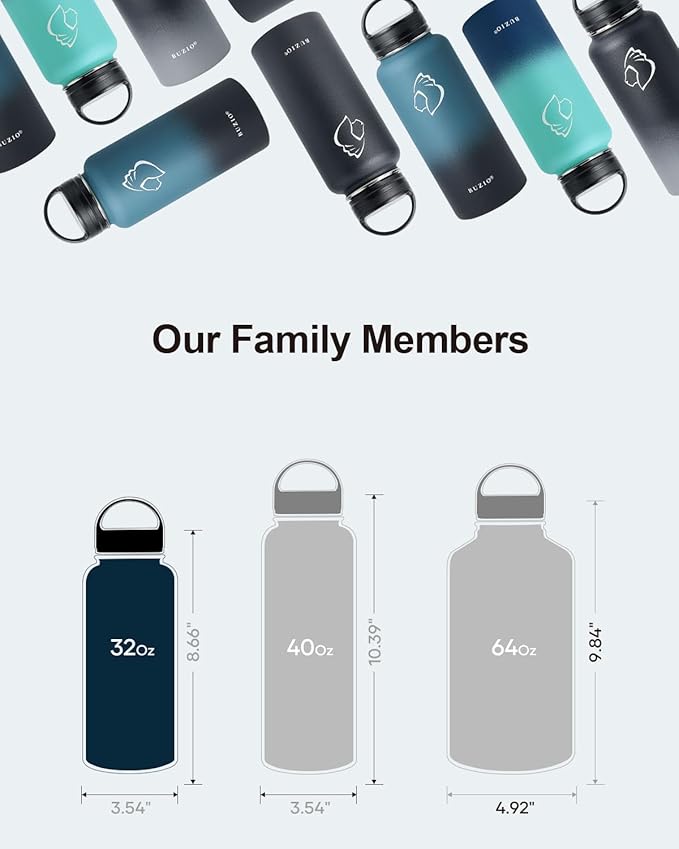 BUZIO 32 oz Water Bottle Insulated with Straw & 3 lid and Carrying Pouch, Leak Proof Anti-Slip Stainless Steel Water Flask Jug, Cold for 48 Hrs Double Vacuum Thermo Canteen, Pearlescent Red Black-StrideForce Fitness