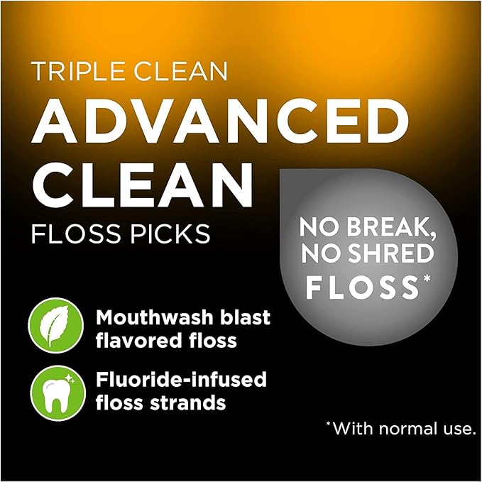 DenTek Triple Clean Advanced Clean Floss Picks, No Break & No Shred Floss, 20 Count (Pack of 2)