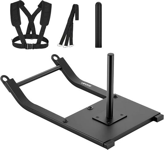 VEVOR Weight Sled, Steel Power Sled, Fitness Strength Training Sleds for Athletic Exercise Speed Improvement, Workout Fitness Equipment with Harness, Compatible with 1/2 in Weight Plates, Black-StrideForce Fitness