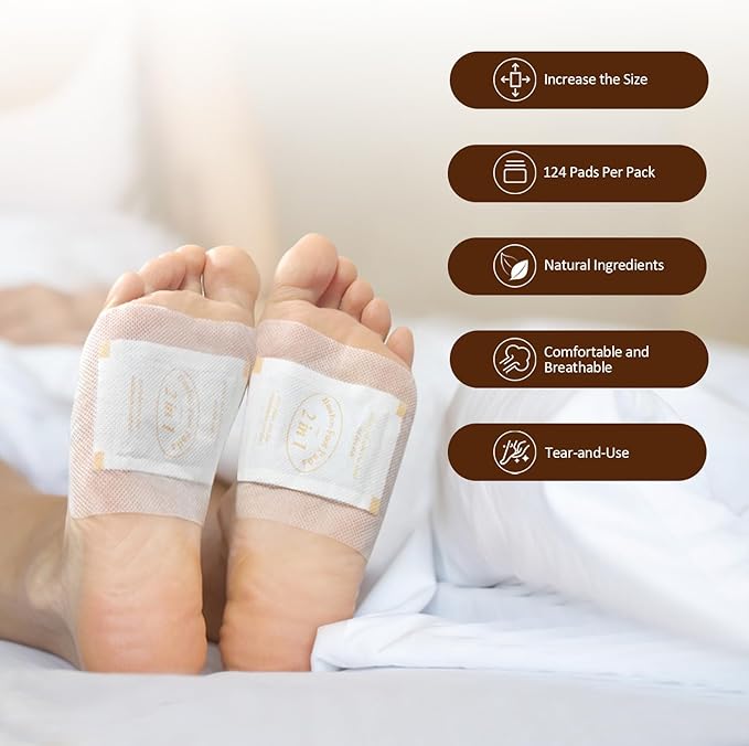 2 in 1 Foot Pads, 124 Pads Bamboo Vinegar Coconut Shell Powder Foot Pads with ''Stay in Place'' Bigger Adhesive Sheet-StrideForce Fitness