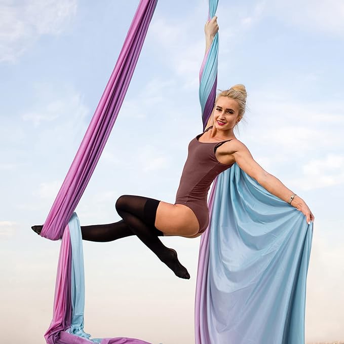 PRIOR FITNESS Aerial Silks Kit Colorful 9/15/20 Yards 40D Nylon Fabric Hammock Set With Hardware & Guide for All Levels Of Aerial Yoga Practice and Acrobatic Flying For Adults Aerial silk-StrideForce Fitness