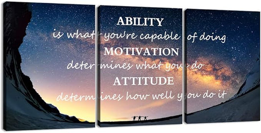 3 Panels Successful Inspirational Posters Quotes Wall Art Ability Modern Motivational Painting Picture Prints on Canvas Artwork Motto for Office Bedroom Decor Living Room Home Decor (72”Wx36”H)-StrideForce Fitness