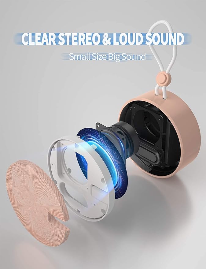 INSMY C12 IPX7 Waterproof Shower Bluetooth Speaker, Portable Small Speaker, Speakers Bluetooth Wireless Loud Clear Sound Support TF Card Suction Cup for Outdoor Kayak Canoe Beach Gift (Cashmere Pink)-StrideForce Fitness